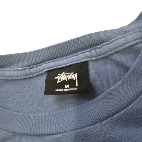 Stussy Basic Pigment Dyed T-Shirt Navy Blue Medium Distressed - Picture 4 of 8